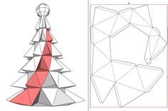 an origami christmas tree is shown in red and white