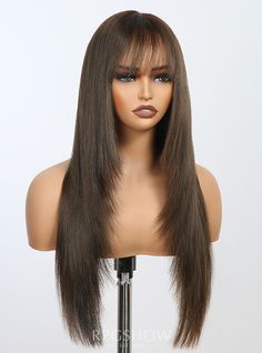 Hair color: Mushroom Brown</BR>

Hair length: 20 Inches</BR>

Hair density: 200%</BR> Straight Wigs With Bangs, Black Brown Wigs, Brown Wig With Bangs Black Women, Dark Brown Wig, Curly Bob Bangs, Light Brown Wig With Bangs, Chocolate Brown Straight Wig, Brown Hair Bangs, Long Straight Layers