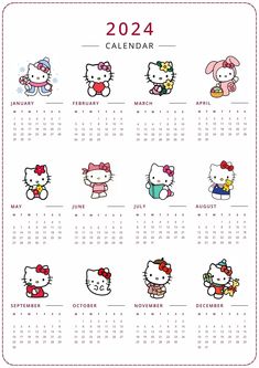 a calendar with hello kitty characters on it