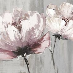 two pink flowers on a gray background