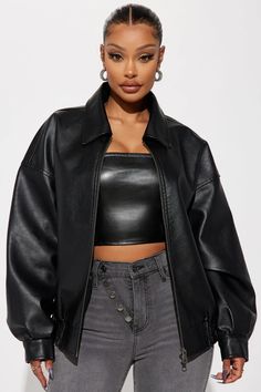 Hustle Mode Oversized Faux Leather Jacket - Black | Fashion Nova, Jackets & Coats | Fashion Nova Fall Leather, Jacket Collar, Black And White Jacket, Black Faux Leather Jacket, Streetwear Fashion Women, Faux Leather Jacket, Leather Jacket Black, White Jacket, Suede Jacket