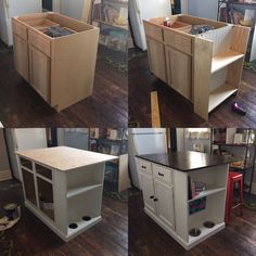 the kitchen cabinets are being assembled and ready to be used as an island or countertop