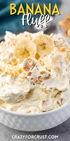 a bowl filled with banana fluff on top of a table