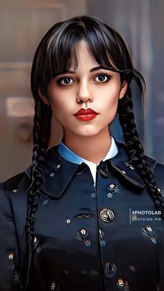 a digital painting of a woman with braids in her hair wearing a blue uniform