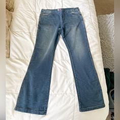 Crazy Soft, Comfy, & Stretchy!! Literally Couldn’t Even Tell These Were Pajama Jeans, They Look Like Real Denim! Blue W/Tan Hues, Flared, Nwt - Never Been Worn Pajama Jeans, Jeans Color, Denim Blue, Pajamas Women, Colored Jeans, Flare Jeans, Pajamas, Wide Leg, Color Blue