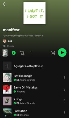 an iphone screen with the text i want to playlist on it and other words below