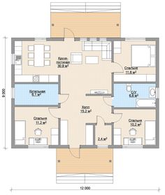 the floor plan for a small apartment with two beds and one living room in it