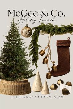 a christmas tree, stockings and other decorations are featured in this ad for mcc & co