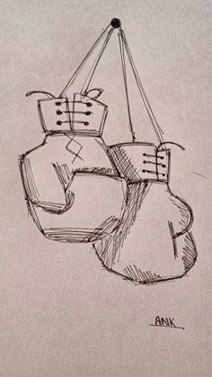 a drawing of two boxing gloves hanging from a hook