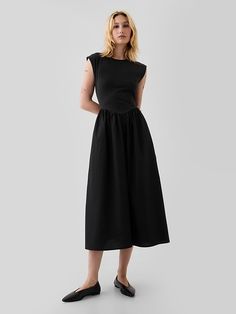 Drop-Waist Midi Dress Polka Dot Blouses, Teacher Appropriate Outfits, Summer Work Dress, Summer Work Dresses, Midi Dress Pattern, Midi Dress Black, Midi Dress Casual, Dropwaist Dress, Capped Sleeve Dress