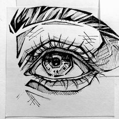 a black and white drawing of an eye