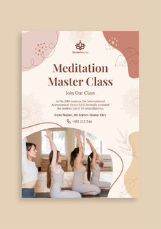 a flyer for a meditation class with two women doing yoga