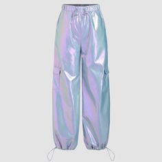 Metallic Purple Mid Waist Parachute Cargo Pants Size Xl Adjustable Nwt Parachute Cargo Pants, Parachute Cargo, Cream Trousers, Space Outfit, Metallic Pants, Pocket Jumpsuit, Denim Cargo Pants, Purple Pants, Polyester Pants