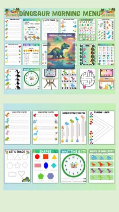 https://coloringpagestr.etsy.com/listing/1798185333 Dinosaur Activities For Kids, Menu Booklet, Dinosaur Busy Book, Kids Morning Routine, Kindergarten Montessori, Morning Routine Chart, Morning Routine Kids, Dinosaur Printables, Learning Printables