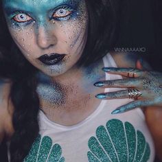 Sea Siren Makeup, Kraken Costume, Diy Mermaid Costume, Siren Costume, Halloween Mermaid, Fantasy Make-up