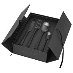 an open box with spoons and forks inside