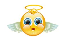 an emoticive smiley face with angel wings on it's head and eyes