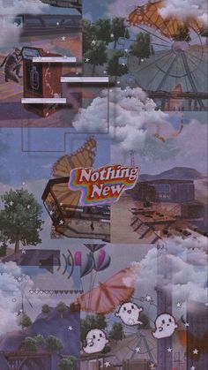 a collage of photos with the words nothing new on them and images of people flying kites in the sky