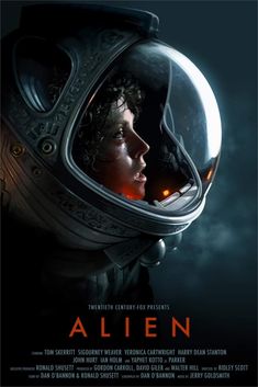 the movie poster for alien starring an image of a woman in a space suit with her head