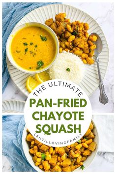 Pan-fried chayote squash and white beans in a bowl served with rice and dal. Creamy White Beans, Vegetarian Burrito, Chayote Squash, White Bean Recipes, Vegan Stir Fry, Lentils Beans, Vegetarian Tacos, Curry Spices, Lentil Recipes