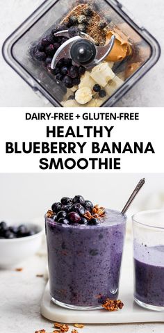 Easy Blueberry Banana Smoothie (Dairy-Free) Non Dairy Smoothie, Blueberry Banana Smoothie Recipes, Strawberry Blueberry Smoothie, Smoothie Easy, Gluten Free Smoothie, Free Smoothie Recipes, Blueberry Smoothie Recipe, Blueberry Banana Smoothie, Vegetable Juices