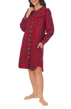 Level up your lounge game and go for ultimate comfort in this ruffled nightgown that keeps it cozy in cotton flannel. Jewel neck Long sleeves 100% cotton Machine wash, tumble dry Imported Long Sleeve Nightgown, Neo Grunge, Tokyo Street Fashion, Flannel Women, Long Sleeve Flannel, Sleep Dress, Red Tartan, Ruffle Shorts, Sleep Shirt