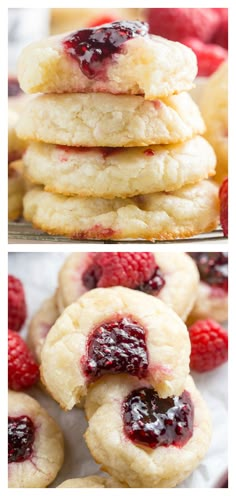 raspberry shortbread cookies stacked on top of each other