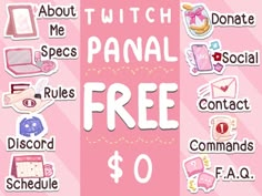 a pink poster with words and pictures on it that say, switch panal free $ 0