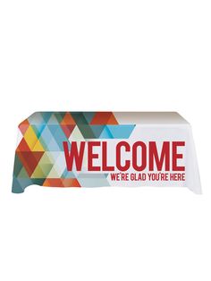 Welcome Geometric Design Church Table Throw - Table Throws - PraiseBanners Church Table, Meeting Space, Table Throw, Dye Sublimation, Satin Fabric, Geometric Design, Not Available, Polyester Fabric, Dye