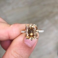 Cognac Sapphire Engagement Ring, Champagne Moissanite, Champagne Diamond Rings, 14k Gold Wedding Ring, Vintage Style Engagement Rings, Elongated Cushion, Cushion Ring, Diamond Wedding Ring, Champagne Diamond