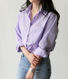 FREE SHIPPING Women Light Purple Blouse Striped Full Sleeve Women, Lady Tops, Plaid Jacket Women, Female Tops, Purple Outfits, Fashion Female, Purple Blouse, Women Blouse, Sleeve Women