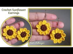 crochet sunflower earrings in yellow and brown