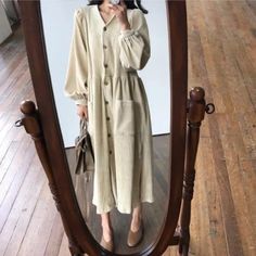 Beautiful Elegant Corduroy Dress With Pockets! Super Comfortable Minimalist Style Loose Style That Falls Nicely To Fit Accordingly Hijab Design, Long Dress Elegant, Vintage Long Dress, Women Cotton Dress, Long Dresses Elegant, Midi Pencil Dress, Midi Shift Dress, Winter Vintage, Casual Tunics