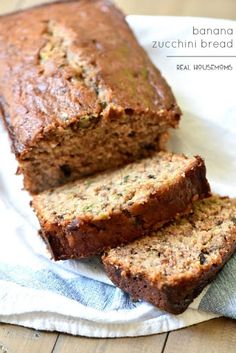 two slices of banana bread sitting on top of a towel