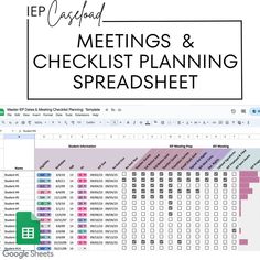 a spreadsheet with the text meeting and checklist planning spreadsheet on it