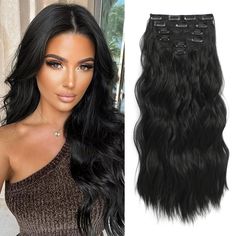 PRICES MAY VARY. 💝【More Volume Hair Extensions】: This clip in hair extensions set include 6 pcs per pack, 200g weight hair pieces for women to add volume, 1 piece of 6.7 inches wide weft with 4 clips, 1 piece of 5.5 inches wide weft with 3 clips, 2 pieces of 4.9 inches wide weft with 2 clips, 2 pieces of 2.2 inches wide weft with 1 clip, it will meet most user's demands for a full head installation. 💝【Premium Quality Material】: Our hair extensions clip ins made of high quality heat resistand s 20 Inch Hair Extensions, Clip On Hair Extensions, Dark Brown Hair Extensions, Hair Pieces For Women, Synthetic Curly Hair, Brown Hair Extensions, Black Red Hair, Hair Extensions Clip, Extensions Clip In