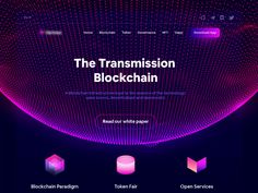 the transvision blockchain website displayed on a dark background with pink and purple colors