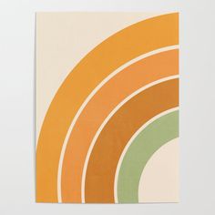 an orange, yellow and green abstract painting with circles on the bottom half of it