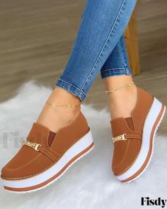 Fisdy - Elegantes zapatillas sin cordones con diseño de hebillas Basket Sport, Wedge Loafers, Women Platform Shoes, Sole Sneakers, Casual Loafers, Round Toe Heels, Flat Sneakers, Platform Sneakers, Platform Shoes