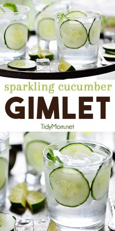 the cover of sparkling cucumber gellet by tidymomnet is shown with glasses filled with cucumbers