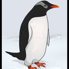 a cartoon penguin standing in the snow