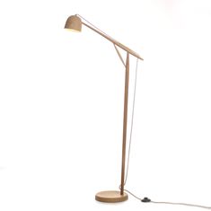 a wooden floor lamp on a white background