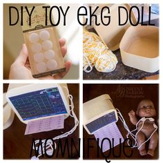 there are four pictures showing how to make a diy toy egg doll with instructions