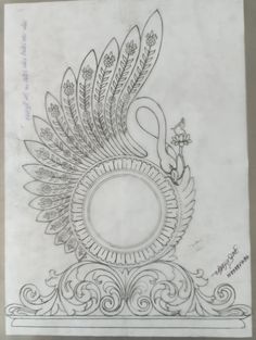 a drawing of a peacock on top of a table