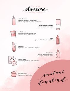 Ever heard of the 10-step Korean nightly skincare routine? This convenient hand-illustrated guide helps you make sure you don't forget a single step of your skincare routine!  This guide would be perfect for a spa day or night in with your girls! It's even cute enough to hang on your wall by your mirror or vanity. Download the digital file instantly to print easily at home or at a local print store. PRINTS AVAILABLE HERE: https://etsy.me/3oeX9n9 Dimensions are 8.5 x 11 inches. You are welcome to Daydream Quotes, Korean 10 Step Skin Care, Haut Routine, Chemical Exfoliation, Korean Skincare Routine, Skin Care Steps, Skin Prep, Skin Care Routine Steps, Skin Routine