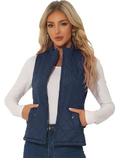 PRICES MAY VARY. Stand Collar, Zippered Pockets, Fully Lined, Zip Closed, Elasticized Armholes, Padded Gilet The fashion vest for women with fully lined inside which is designed to keep you stay in warm and comfy Occasion: Dating, Out Going, Casual, Travel, Home, Office, Vacation etc Machine Wash Inside Out Model Body Size: Height: 5ft 7inches, Chest: 35inches, Waist: 27inches, Hip: 37 1/2inches, model is wearing an X-Small This padded vest comes with a stand collar, front zipper closure and sla Lululemon Vest Outfits For Women, Women’s Vests, Navy Blue Vest Outfit Women, Light Blue Vest Outfit, Blue Vest Outfit, Winter Vest Outfits, Light Blue Vest, Lululemon Vest, Vest Outfits For Women