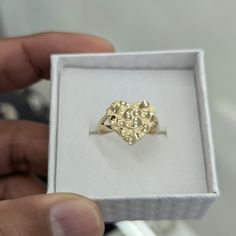 10kt Real Gold Nugget Heart Ring For Women Topp Heart Part 14.5*13.5 Mm Weight 2.06 Gm Size 8.5 Please Check The Picture Carefully To Understand The Size Of The Ring 100% Authentic 10kt Gold Not A Gold Filled Or Not A Gold Plated Never Change Color Or Never Fade Never Tarnish Comes In A Gift 14k Gold Hallmarked Heart Ring For Promise, Tarnish Resistant Gold Heart Ring For Anniversary, 14k Gold Tarnish Resistant Heart Ring For Promise, 14k Gold Nugget Ring Gift, 14k Gold Heart Ring In Fine Jewelry Style, Gold 14k Heart Ring In Fine Jewelry Style, 14k Gold Heart Ring With Diamond Cut For Promise, Valentine's Day 14k Heart Ring For Anniversary, 14k Gold Tarnish Resistant Heart Ring For Gift