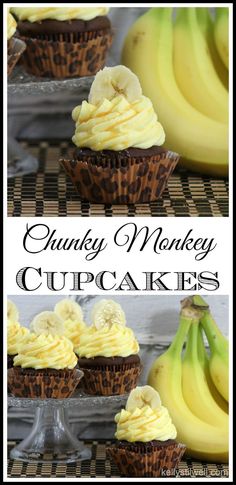 cupcakes with banana slices and frosting on top