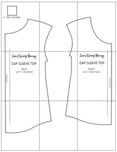 the front and back view of a sewing pattern for a top that is cut in half