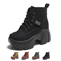 PRICES MAY VARY. 【Boot Size】: This women's platform heighten leather ankle boots the thickness of the sole is 2.56 inches, the boot shaft height is 5.91 inches, and the boot shaft circumference is 8.44 inches. 【High-Quality Materials】: This platform velvet lining boots is made with waterproof microfiber upper, lined with velvet, it is easy to warm and take care of your feet.The insole has good resistance to compression, deformation and twist.Use high quality rubber soft sole, concave and convex texture are anti-slip and wear-resistant, not only have strong grip, also have good elasticity, helping you walk easily. 【Fashion Design】: Women's leather ankle boots with concave and convex texture soft sole, platform, round-toe, and lace up for easy ware on/off. The color-blocking design is both r Womens Leather Ankle Boots, Combat Boot, Feminine Beauty, Ankle Bootie, Rubber Heels, British Style, Leather Ankle Boots, Mid Calf, Leather Women